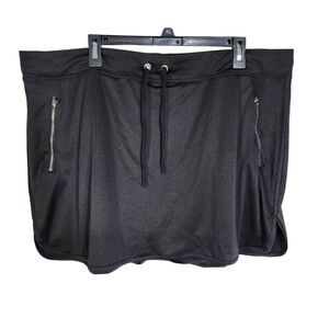 Exertek Womens Skorts Sz 3X Black Built In Shorts Pull On Drawstring Zip Pockets